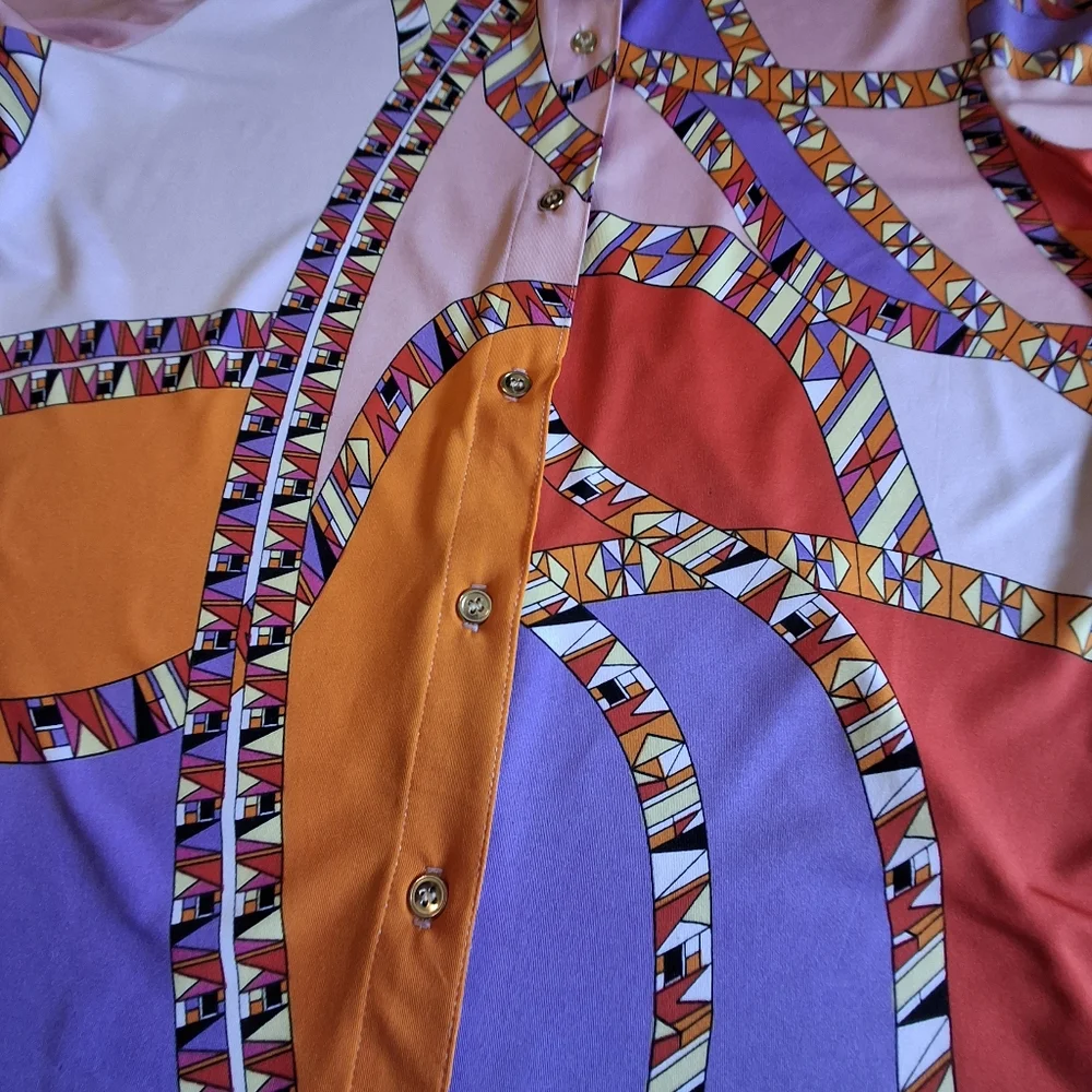 Julian Chang Designer Multicolor  Button-up Long Sleeve Blouse Women Size Medium - Picture 9 of 15